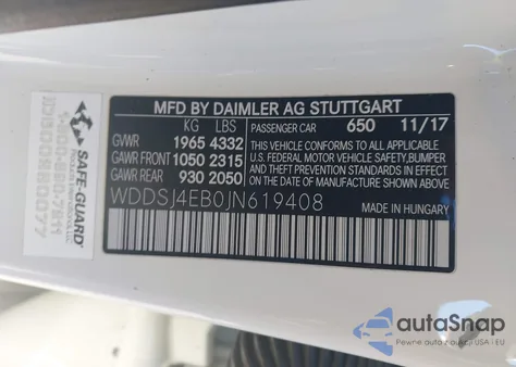 2018 Mercedes-Benz Cla 250 z USA, uszkodzony, nr VIN WDDSJ4EB0JN619408